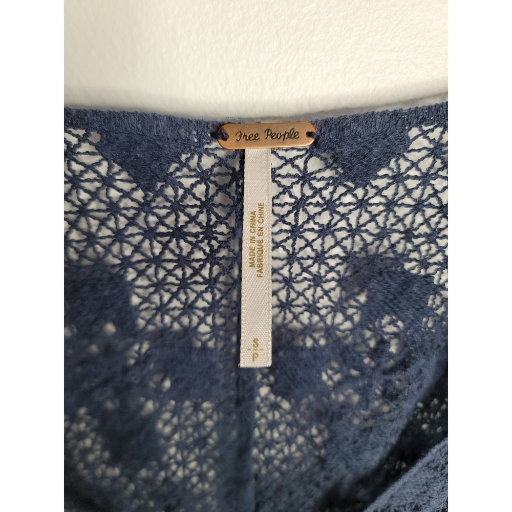 Free People Womens Small Knit Lace Blue Cardigan Linen Blend Boho - Picture 5 of 6